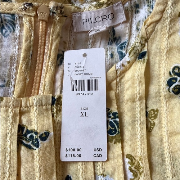 Anthro Pilcro Jade Short Sleeve Pleated Swing Top Yellow Floral SIZE XL NEW - Picture 5 of 6